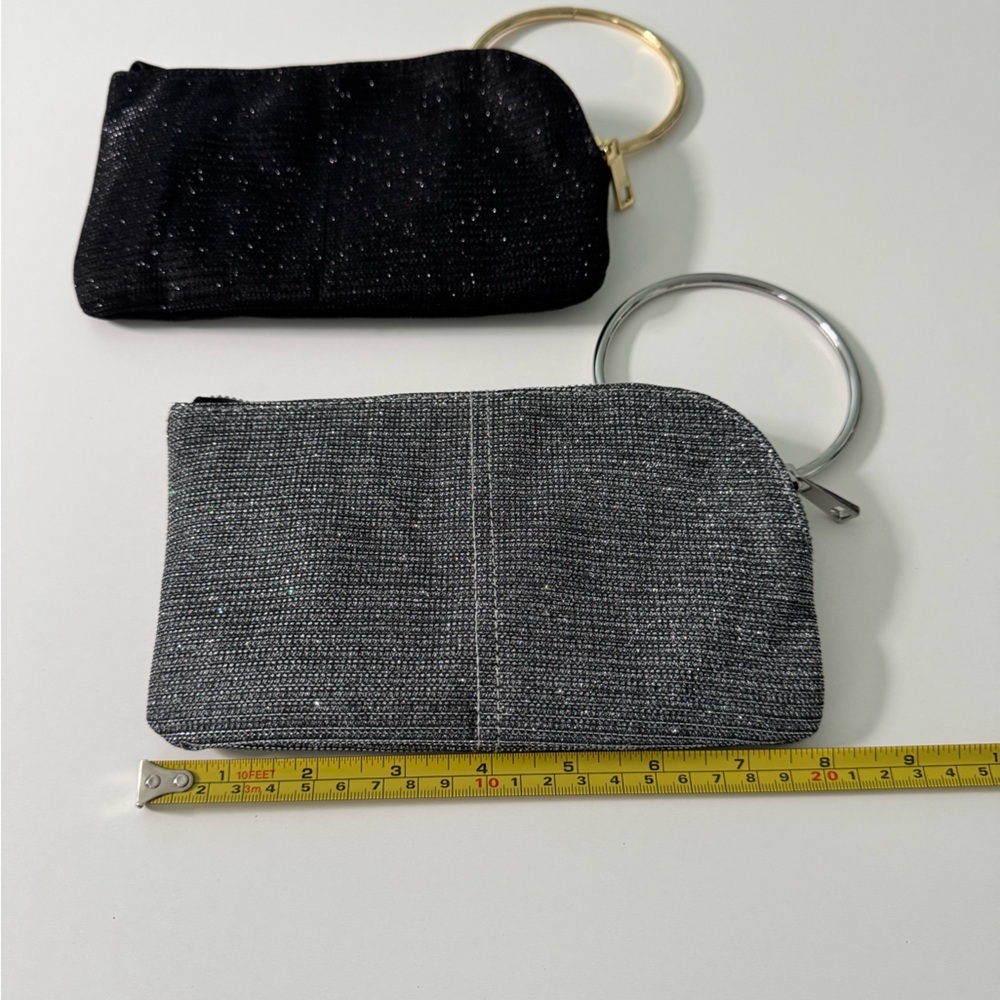 Black and Silver Wristlet Set with Metallic Ring Wrist Handles - Picture 5 of 12
